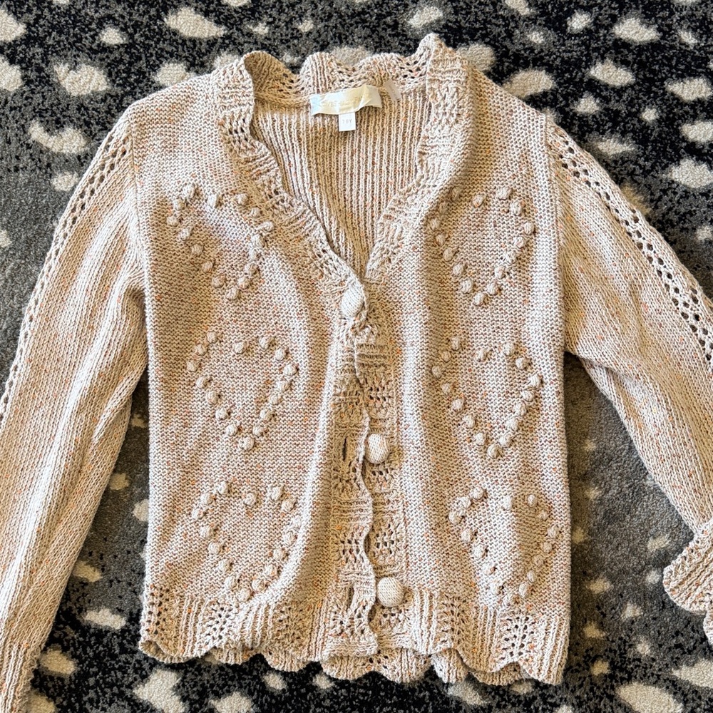 LoveShackFancy Beige Heart Kids Cardigan